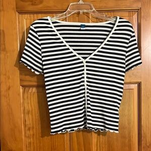 Old Navy Navy and White striped Fitted Tee